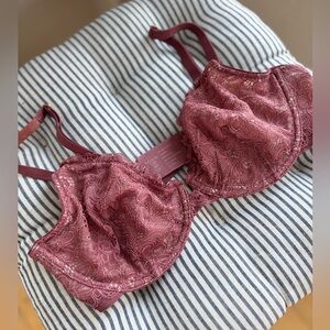 SOMA Unlined Punge Bra in Rose Pink Mauve Sheer Lace Size 36D